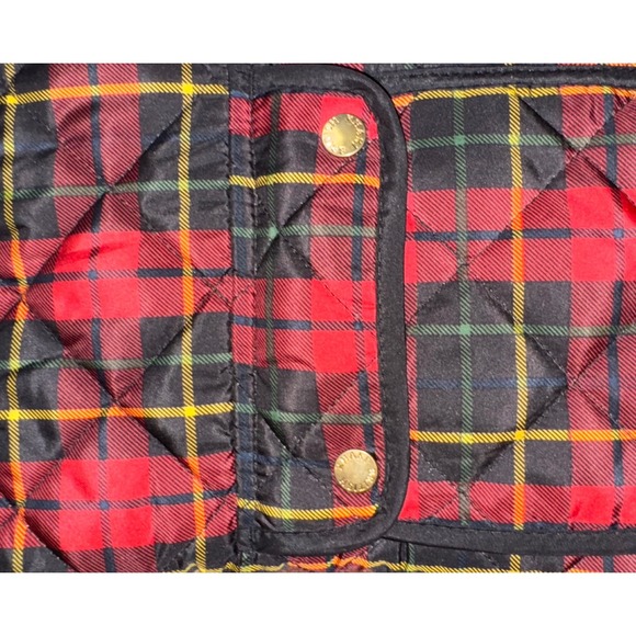 British Khaki Women Quilted Plaid Vest Red Black Yellow Pockets Full Zip Size S - Picture 7 of 10